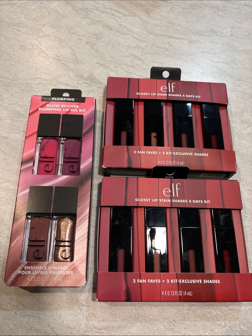 e.l.f. Glossy Lip Stain Shades 4 Days Kit and Glow Reviver Plumping Lip Oil Kit